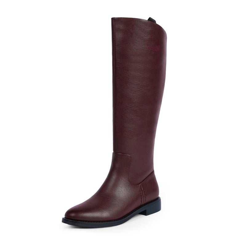 Modatope Burgundy Knee High Boots Women Flat Rounded Toe Riding Boots for Women Low Block Heel Fall Winter Tall Boot Size 6 - Image 1
