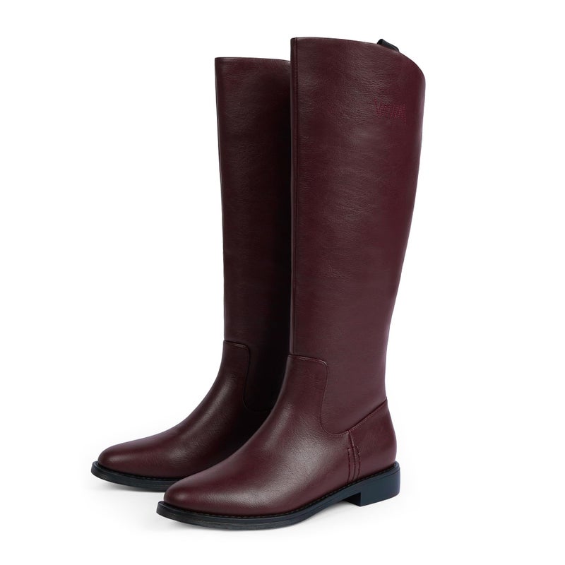 Modatope Burgundy Knee High Boots Women Flat Rounded Toe Riding Boots for Women Low Block Heel Fall Winter Tall Boot Size 6 - Image 5