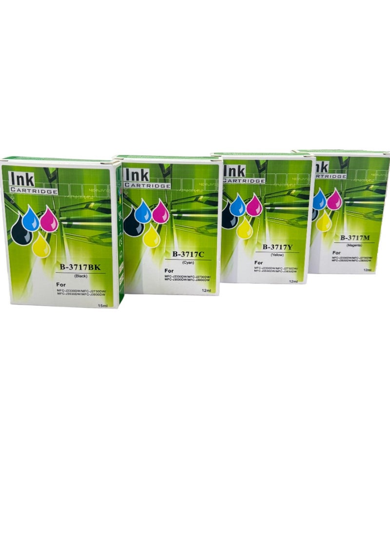 انك خرطوشة حبر نفث الحبر LC3717 LC-3717 متوافقة مع طابعات Brother MFC-J2330DW وMFC-J2730DW وMFC-J3530DW وMFC-J3930DW وJ3530 J2330 (أسود، سماوي، أرجواني، أصفر) - Image 1