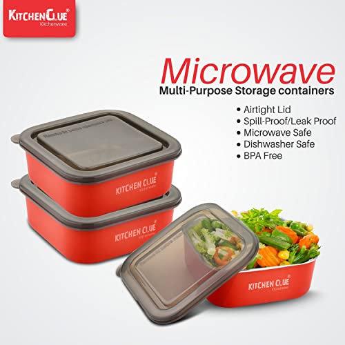 KITCHEN CLUE Stainless Steel Microwave Safe Square Lunch Box Or Containers for Office Home Kitchen I Pack of 3 Pcs, Red - 800 ML Each I Ideal Use for Kids Or Adults I BPA Free (16CM*16CM*6CM) - Image 5
