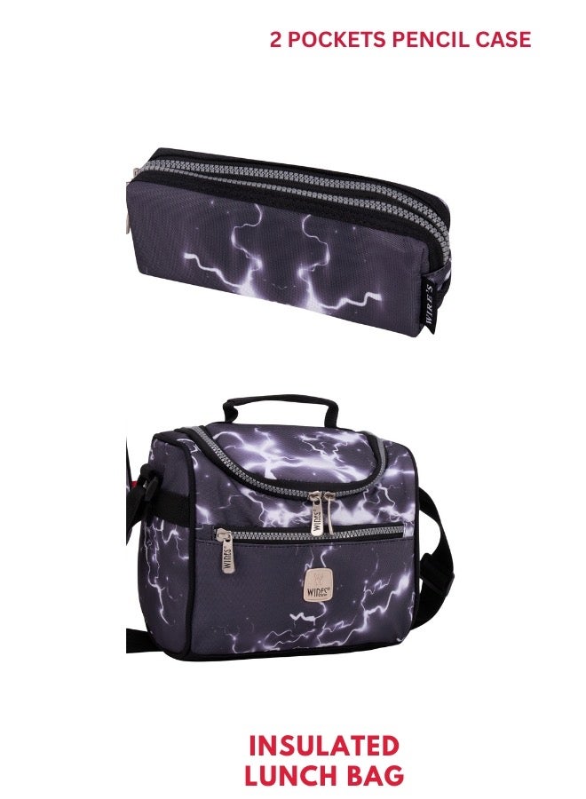 Wires 3 Piece Kids School Trolley Bag laptop compartment Big Wheels With Lunch bag u0026 Pencil Case - Image 5