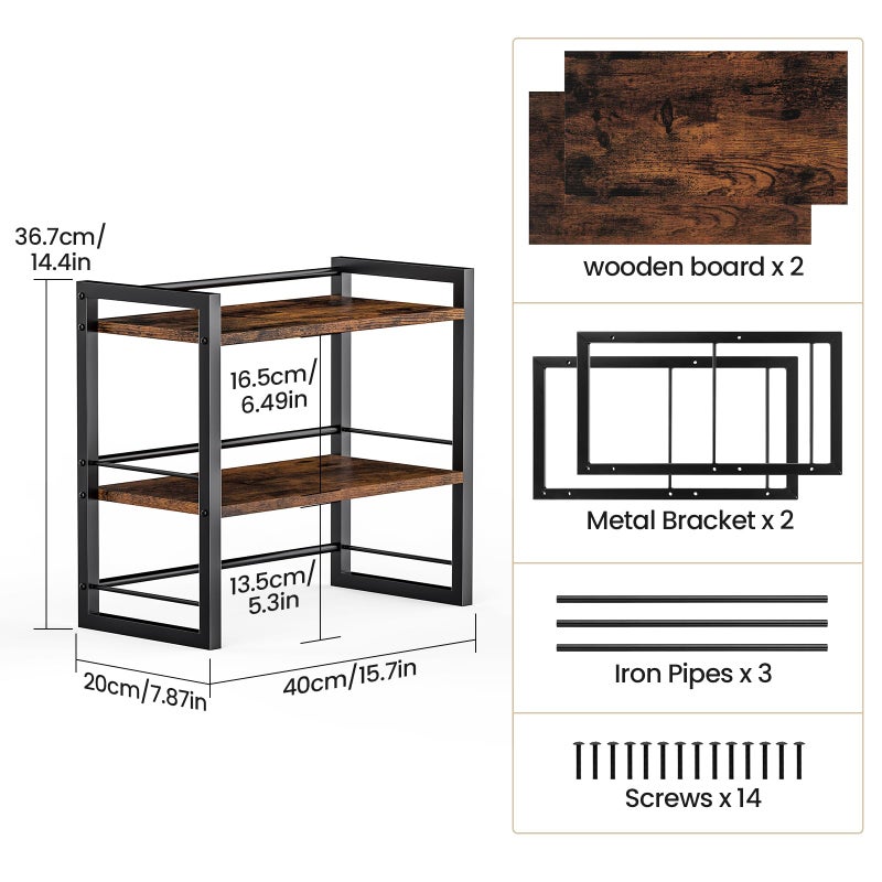 ART-GIFTREE Office Desk Shelf Organizer, Wood Desktop Bookshelf Supplies Storage Rack, Shelf for Top of Desk and Dresser (Brown-2 Tier) - Image 3