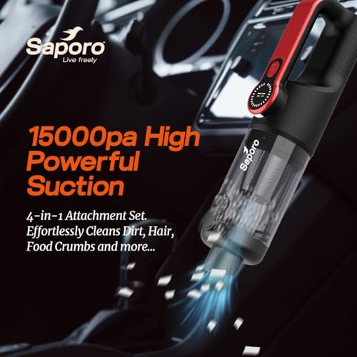 SAPORO Neo Portable Car & Home Vacuum Cleaner, 15kPa Powerful Suction, BLDC Brushless Motor, 6000mAh Rechargeable Battery, Dual HEPA Filter, 4-in-1 Vacuum & Air Blower, 7 Attachments with Storage Bag - Image 2