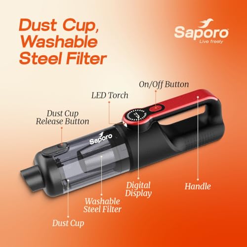 SAPORO Neo Portable Car & Home Vacuum Cleaner, 15kPa Powerful Suction, BLDC Brushless Motor, 6000mAh Rechargeable Battery, Dual HEPA Filter, 4-in-1 Vacuum & Air Blower, 7 Attachments with Storage Bag - Image 4
