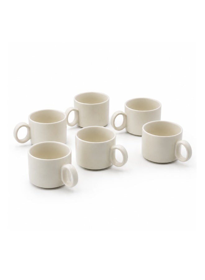 Ceramic Ivory Tea Cups 6 Piece Set Premium Food Grade Ceramic Coffee & Tea Mug Set Microwave Safe Glossy Finish Cups for Home Kitchen Café Office Hot Drinks - Image 1