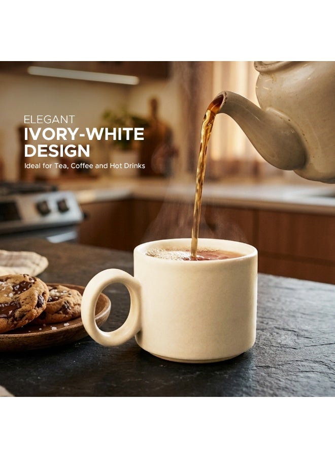 Ceramic Ivory Tea Cups 6 Piece Set Premium Food Grade Ceramic Coffee & Tea Mug Set Microwave Safe Glossy Finish Cups for Home Kitchen Café Office Hot Drinks - Image 4