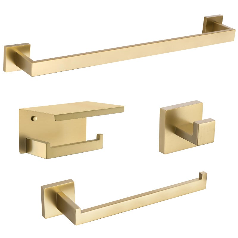 TURS Brushed Gold Bathroom Hardware Set 4Piece Bath Towel Bar Set 24 Inch Stainless Steel Towel Holder Set for Bathroom Wall Mounted