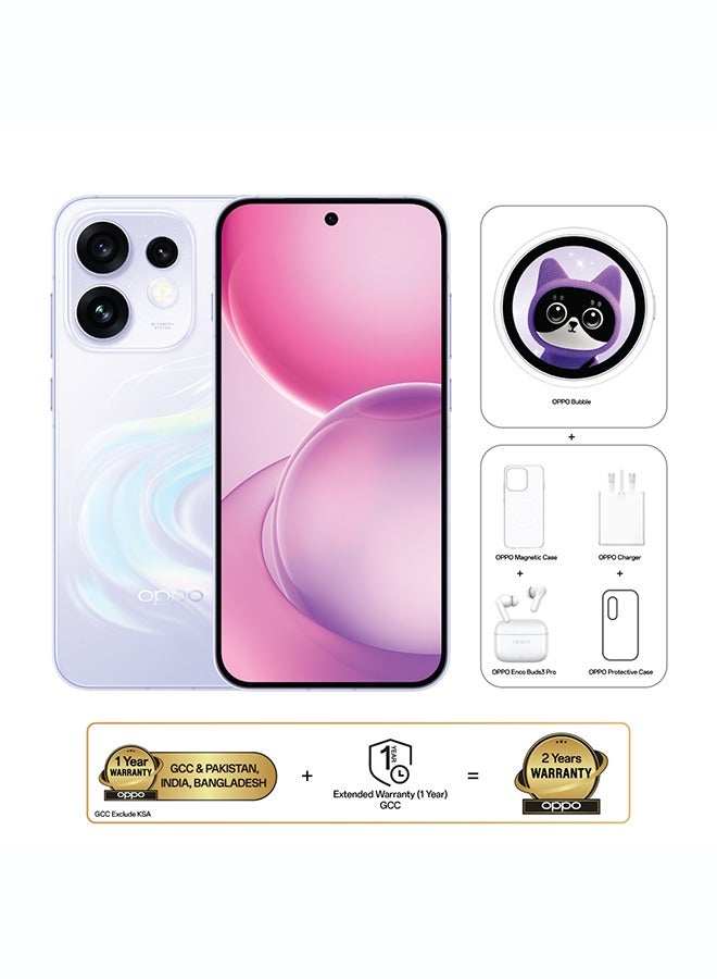 أوبو Reno16 AI Phone Dual SIM 5G Dream Purple 12GB RAM 256GB With OPPO Bubble + OPPO Enco Buds3 Pro + OPPO Magnetic Case - Middle East Version - Image 1