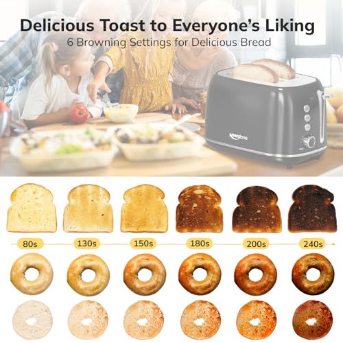 keenstone Retro Stainless Steel 2 Slice Toaster - Bagel, Cancel, Defrost Functions, 6 Shade Settings, Extra Wide Slot, Removable Crumb Tray (Black) - Image 3