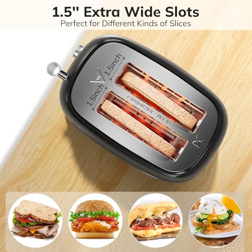 keenstone Retro Stainless Steel 2 Slice Toaster - Bagel, Cancel, Defrost Functions, 6 Shade Settings, Extra Wide Slot, Removable Crumb Tray (Black) - Image 4