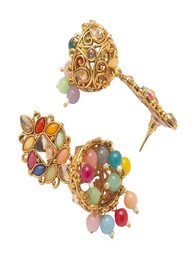 Bodha Traditional Indian Gold Plated Multi-Color Kundan Pearl Choker Necklace Jewelry Set with Earrings and Tikka for Women (SJN_58_MT) - Image 5
