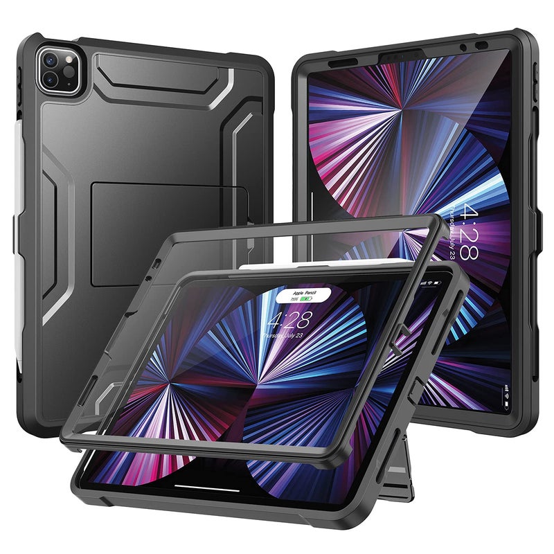 Soke Case for iPad Pro 11 Inch 2022202120202018iPad Air 5th4th GenerationBuiltin Screen Protector Support 2nd Apple Pencil Charging Heavy Duty Rugged Protective Kickstand Case Black