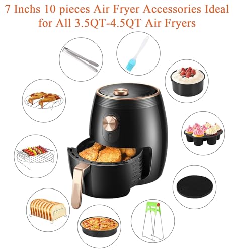 JACKGOLD Air Fryer Accessories Set Fit for Gowise Gourmia Cozyna Ninja,Fit All 3.5qt-4.5qt Air Fryer,Kits with Skewers Silicone Mat,Pizza Pan,Cake Barrel,Non-Stick,Dishwasher Safe,Universal,7 Inch 10pcs,Black - Image 2