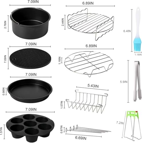 JACKGOLD Air Fryer Accessories Set Fit for Gowise Gourmia Cozyna Ninja,Fit All 3.5qt-4.5qt Air Fryer,Kits with Skewers Silicone Mat,Pizza Pan,Cake Barrel,Non-Stick,Dishwasher Safe,Universal,7 Inch 10pcs,Black - Image 3