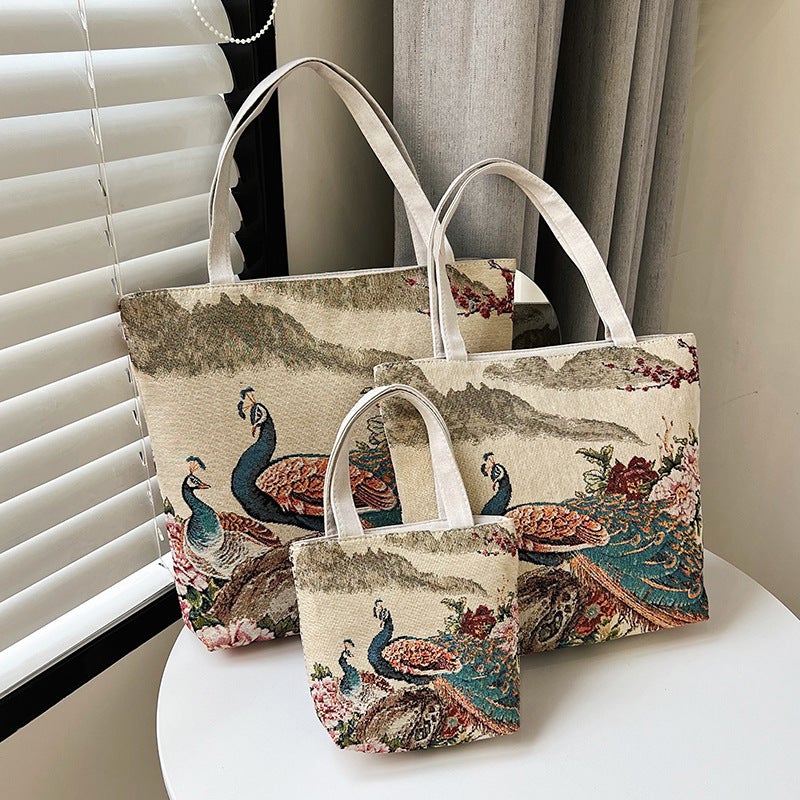 Manufacturers Double-Sided Gold Embroidery Cloth Bag Large Capacity Mommy Bag Portable Shoulder Bag Ethnic Style Bag - Image 3