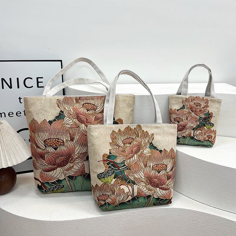 Manufacturers Double-Sided Gold Embroidery Cloth Bag Large Capacity Mommy Bag Portable Shoulder Bag Ethnic Style Bag - Image 4