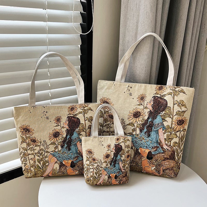 Manufacturers Double-Sided Gold Embroidery Cloth Bag Large Capacity Mommy Bag Portable Shoulder Bag Ethnic Style Bag - Image 2