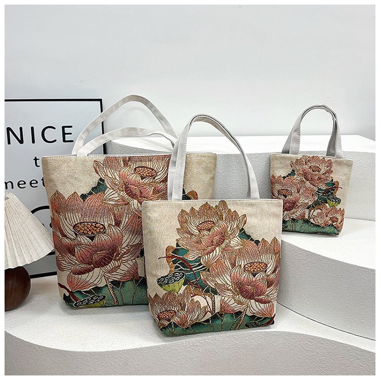 Manufacturers Double-Sided Gold Embroidery Cloth Bag Large Capacity Mommy Bag Portable Shoulder Bag Ethnic Style Bag - Image 1