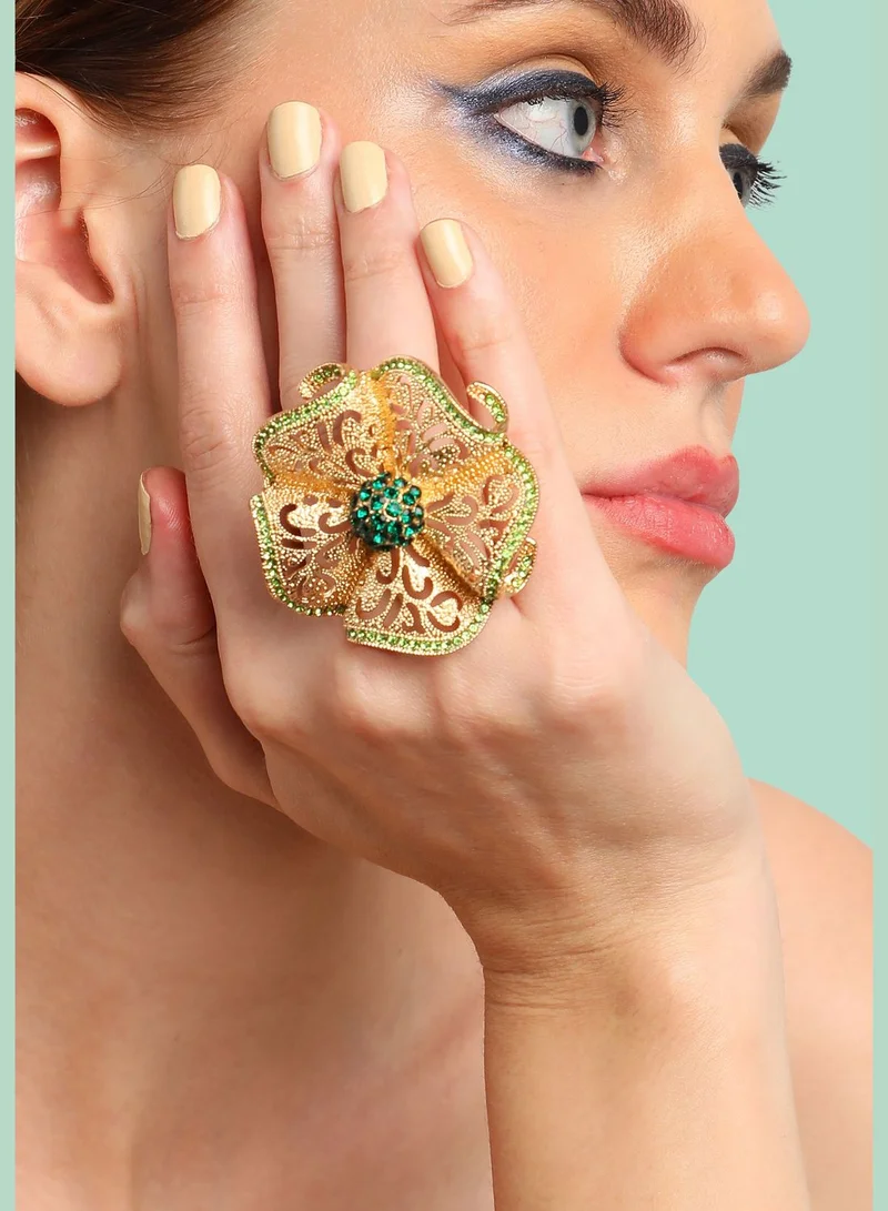 SOHI Gold Plated Party Designer Stone Ring For Women