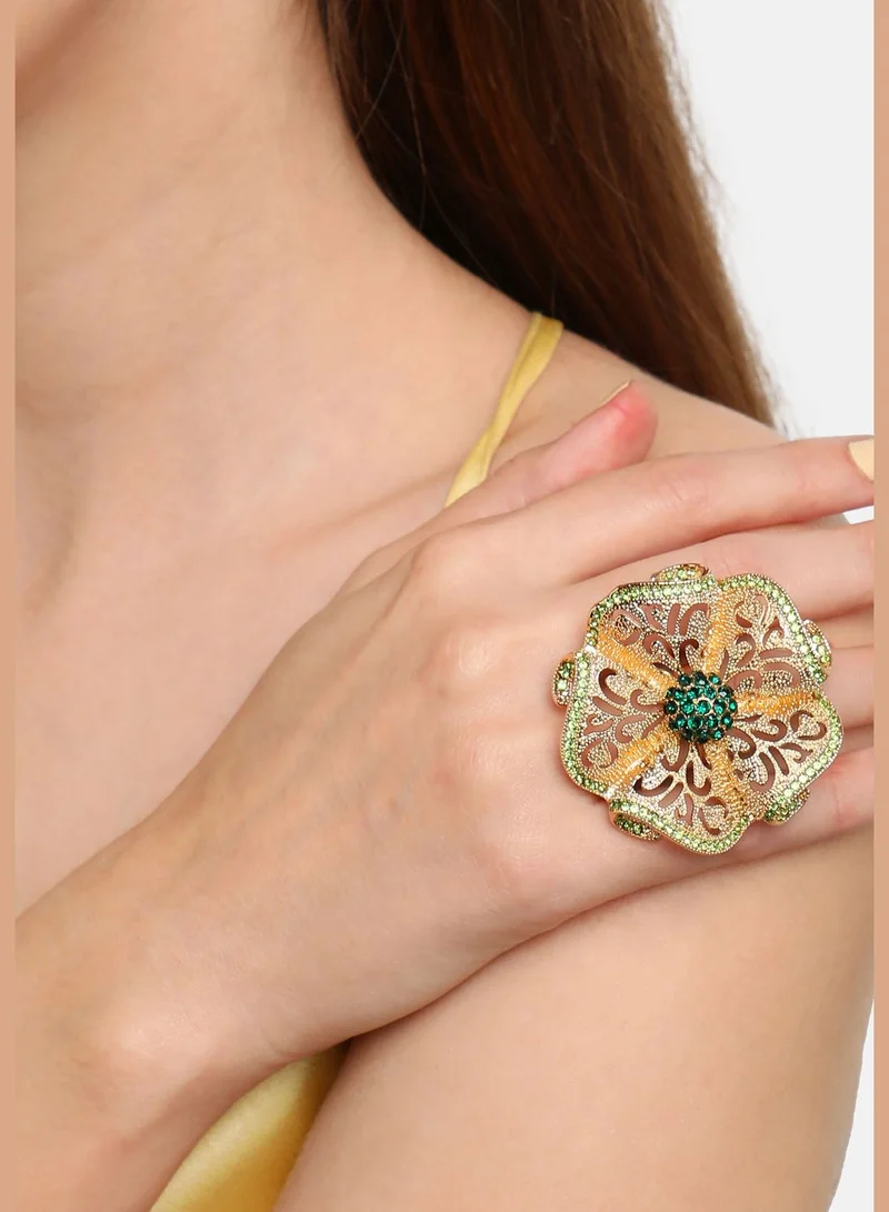 SOHI Gold Plated Party Designer Stone Ring For Women