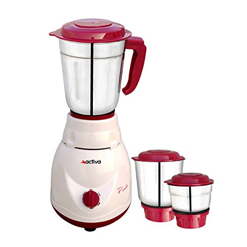 ACTIVA Plastic Pluto Pro 500W Mixer Grinder, 3 Jars for Dry Wet & Chutney Grinding and Juicer, Leak Proof & Air Tight, Stainless Steel Blade, Shock Proof Body, 2 Years Warranty (Ivory Maroon) - Image 1