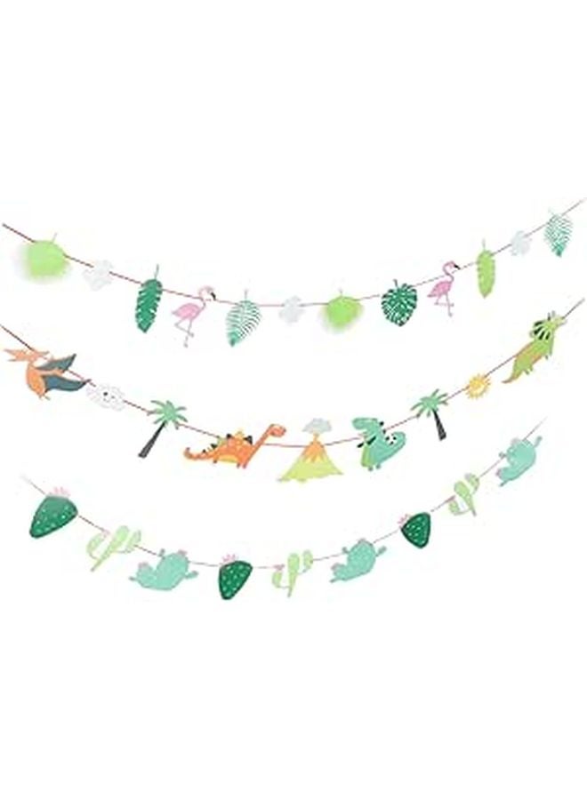 Tropical Party Banner Hawaiian Pull Flags 3pcs Easy Assemble Luau Theme Decorations - Image 1