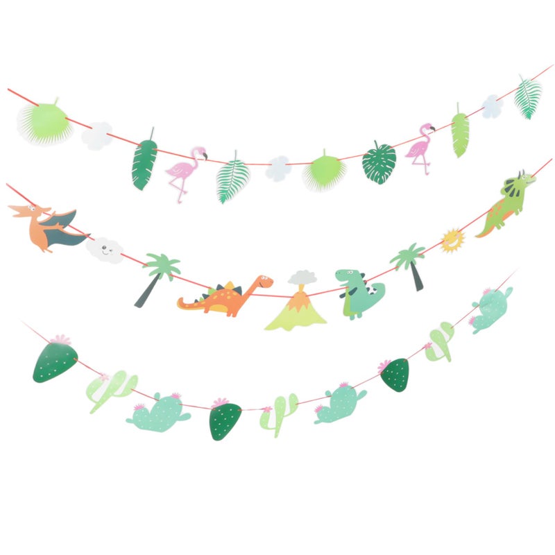 Tropical Party Banner Hawaiian Pull Flags 3pcs Easy Assemble Luau Theme Decorations - Image 2
