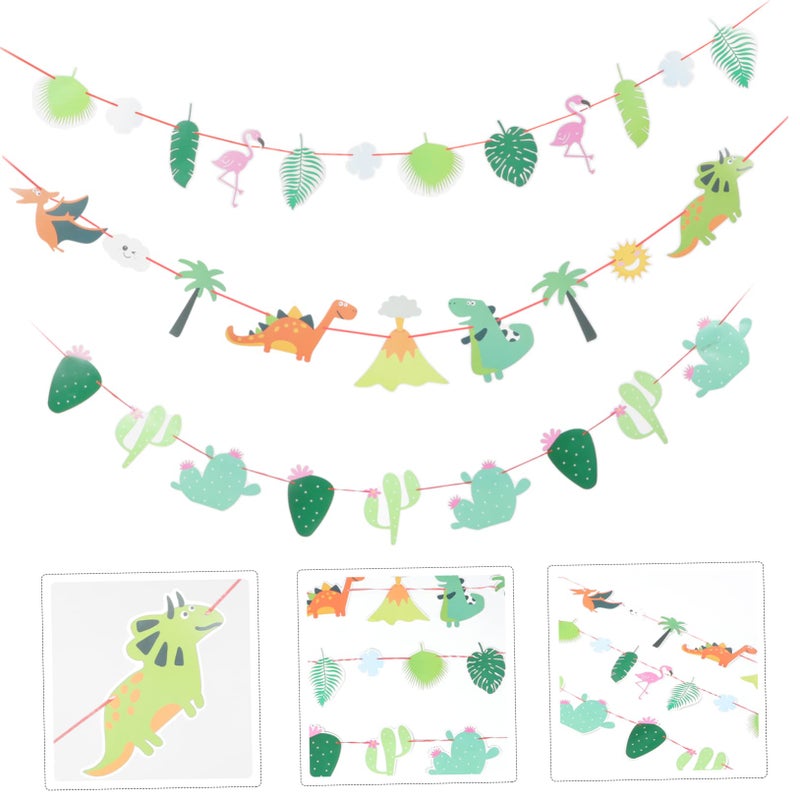 Tropical Party Banner Hawaiian Pull Flags 3pcs Easy Assemble Luau Theme Decorations - Image 3