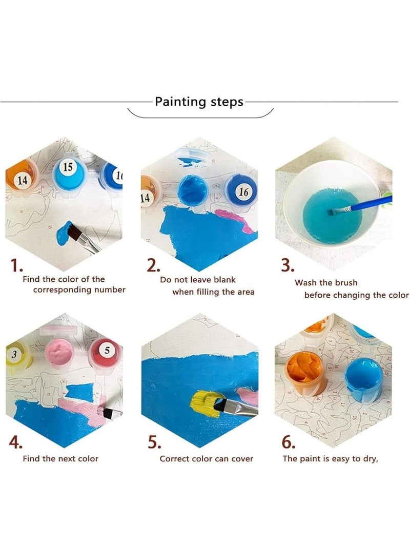 HZYH مجموعة أدوات الرسم الرقمي ستار للبالغين ، لوحة DIY زيت على قماش ، جدار فن الديكور ودية للمبتدئين وهدايا الاسترخاء ، 16x20 بوصة - Image 4