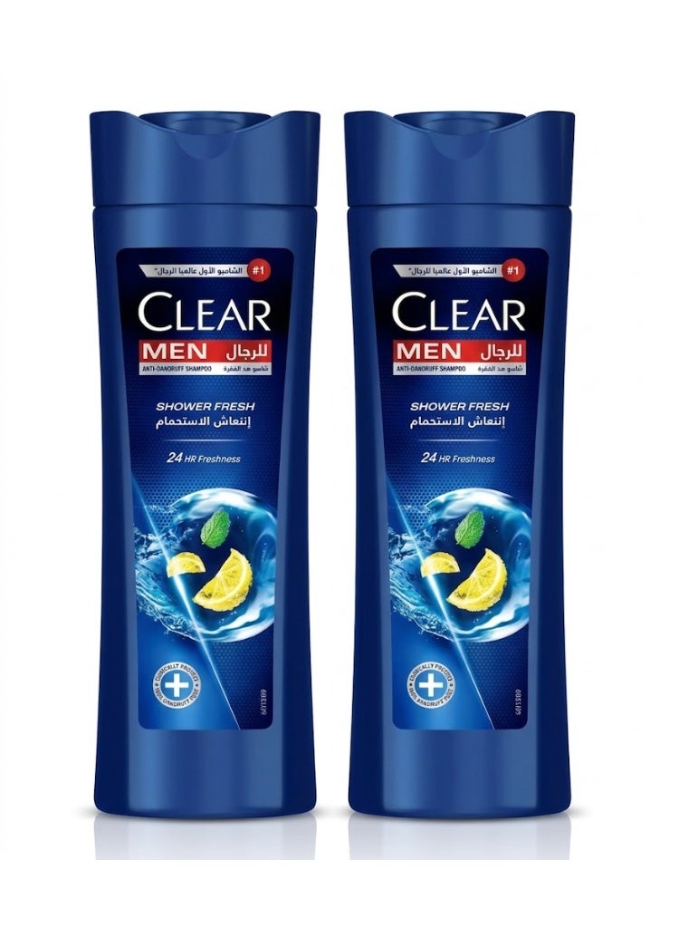 CLEAR Shampoo for men, anti dandruff shampoo, Shower Fresh, 24 hr freshness, 400ml , (Pack of 2 ) - Image 1