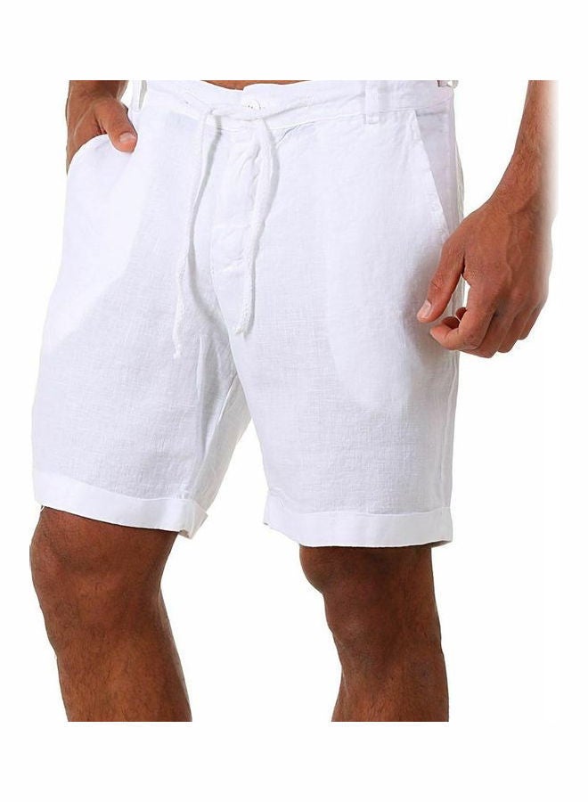 NIBEMINENT Solid Drawstring Loose Shorts White 