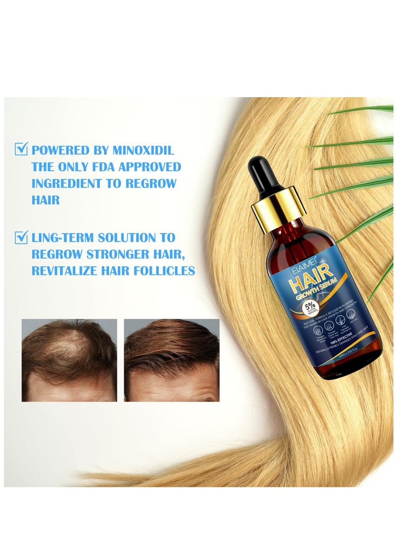 Elaimei - 60ml Hair Growth Serum Natural Hair Regrowth Serum Essence 5% Biotin Minoxidil Hair Serum for Hair Loss Treatment Stronger Thicker Longer Hair Beard Growth Oil Herbal Hair Growth Oil - Image 1