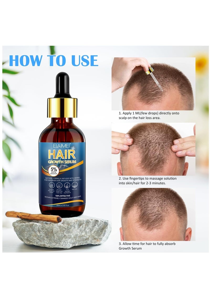 Elaimei - 60ml Hair Growth Serum Natural Hair Regrowth Serum Essence 5% Biotin Minoxidil Hair Serum for Hair Loss Treatment Stronger Thicker Longer Hair Beard Growth Oil Herbal Hair Growth Oil - Image 1