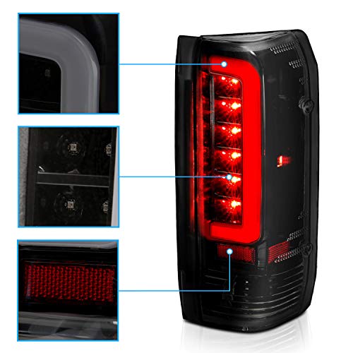 AmeriLite Truck 3D C-Type Halogen, Led, Tube Dark Smoke Replacement Tail Light Set For 1989-1996 Ford F150 Bronco F250 F350 - Passenger and Driver Side, Vehicle Light Assembly, Black - Image 4