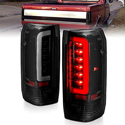 AmeriLite Truck 3D C-Type Halogen, Led, Tube Dark Smoke Replacement Tail Light Set For 1989-1996 Ford F150 Bronco F250 F350 - Passenger and Driver Side, Vehicle Light Assembly, Black - Image 2
