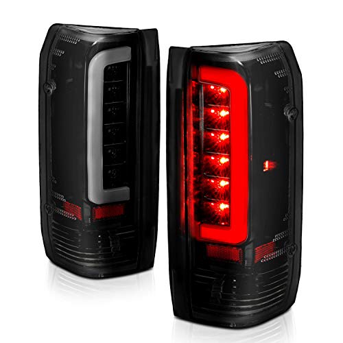 AmeriLite Truck 3D C-Type Halogen, Led, Tube Dark Smoke Replacement Tail Light Set For 1989-1996 Ford F150 Bronco F250 F350 - Passenger and Driver Side, Vehicle Light Assembly, Black - Image 3