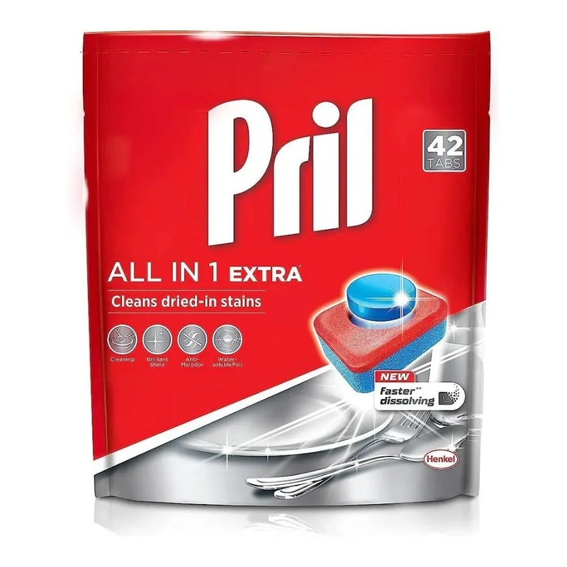 Pril All In 1 Extra Dishwashing Tablets Cleans Dried In Stains- 42 Tabs