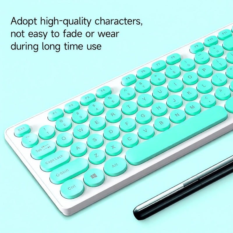 T-WOLF Wireless Keyboard Combo 2.4G Retro Round Punk Keycap - Ergonomic Mute Design with Stable Signal for Home Office - Image 3