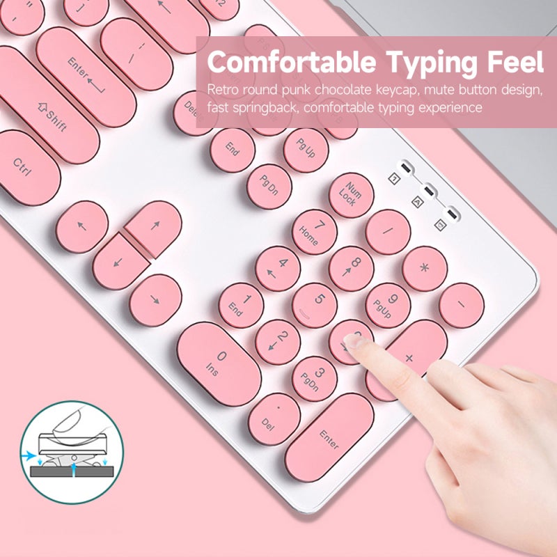 T-WOLF Wireless Keyboard Combo 2.4G Retro Round Punk Keycap - Ergonomic Mute Design with Stable Signal for Home Office - Image 2