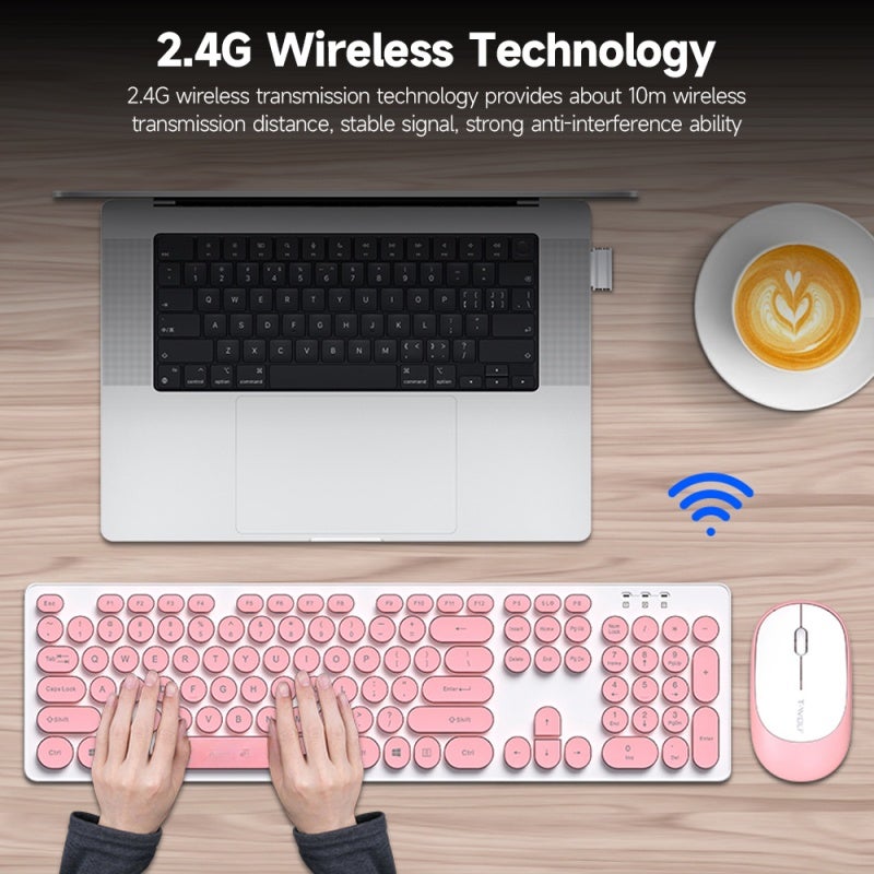 T-WOLF Wireless Keyboard Combo 2.4G Retro Round Punk Keycap - Ergonomic Mute Design with Stable Signal for Home Office - Image 5