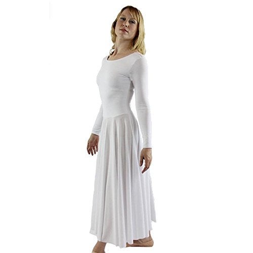Danzcue Womens Praise Loose Fit Full Length Long Sleeve Dance Dress White Medium