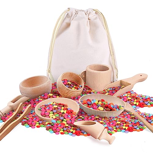 Yowlieu 10 Pcs Wooden Sensory Bin Tools for Toddlers Preschool Children Montessori Sensory Wooden Toys Fine Motor Learning Pretend Play Sensory Tools for Kids - Image 1