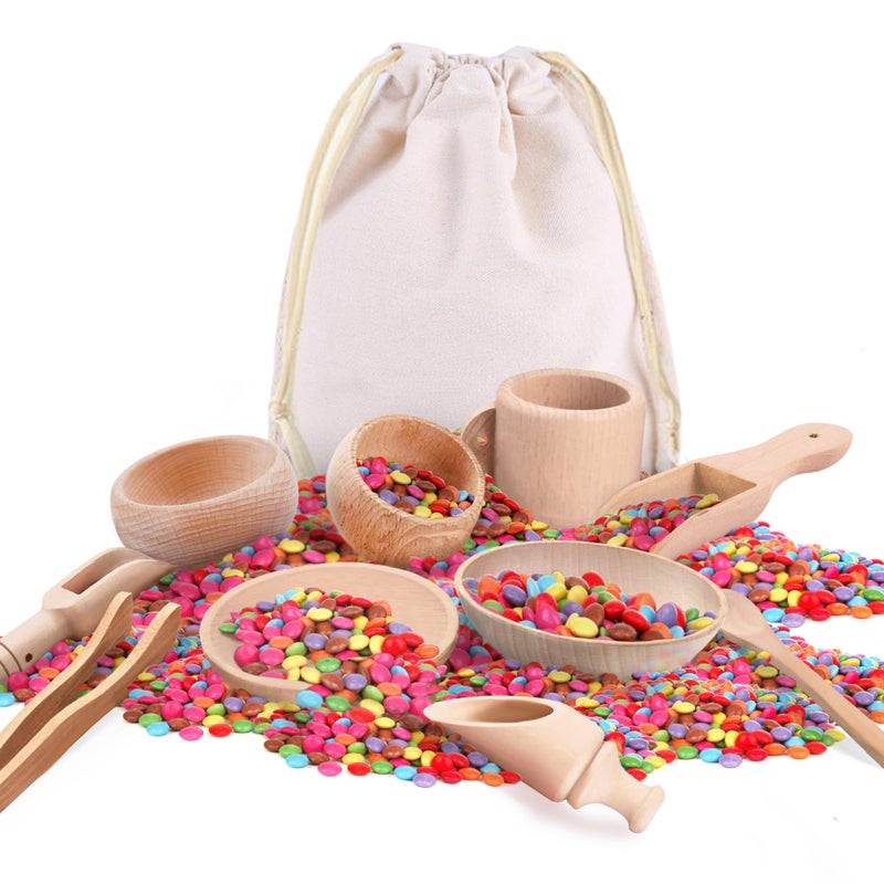 Yowlieu 10 Pcs Wooden Sensory Bin Tools for Toddlers Preschool Children Montessori Sensory Wooden Toys Fine Motor Learning Pretend Play Sensory Tools for Kids - Image 2