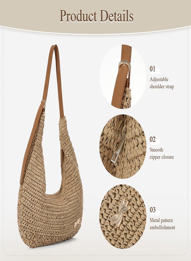 Fecialy Straw Bags for Women Straw Shoulder Bag Summer Beach Tote Handbag Raffia Woven Hobo Bag 2026 - Image 5