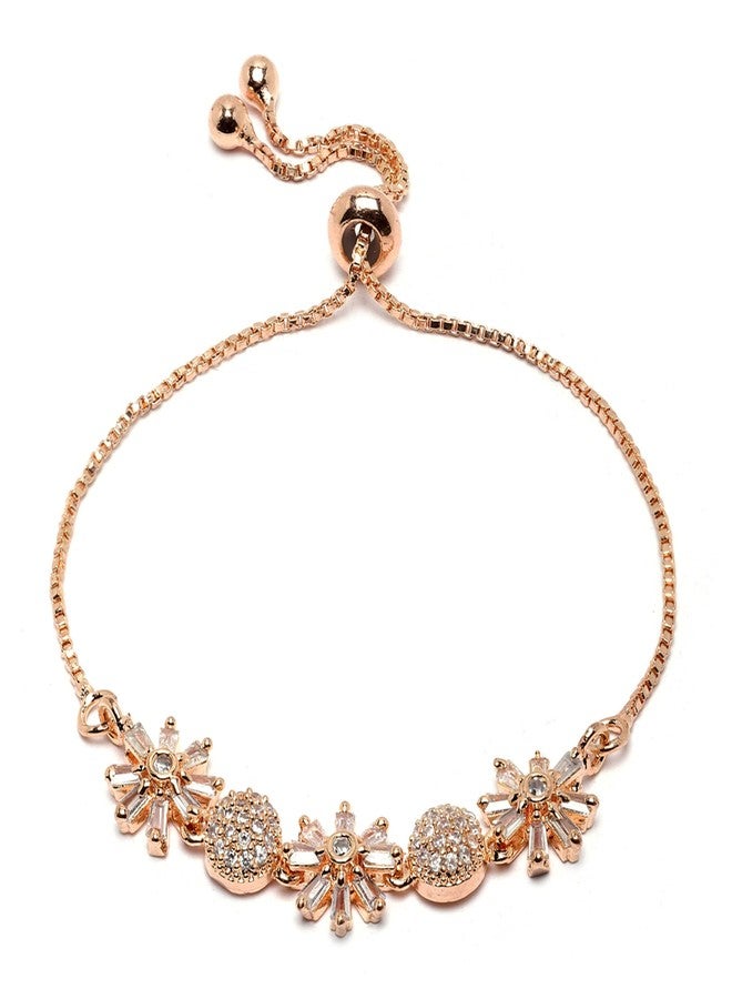 KENNICE Rose Gold-Plated White American Diamond studded Link Bracelet for Women and Girls - Image 1