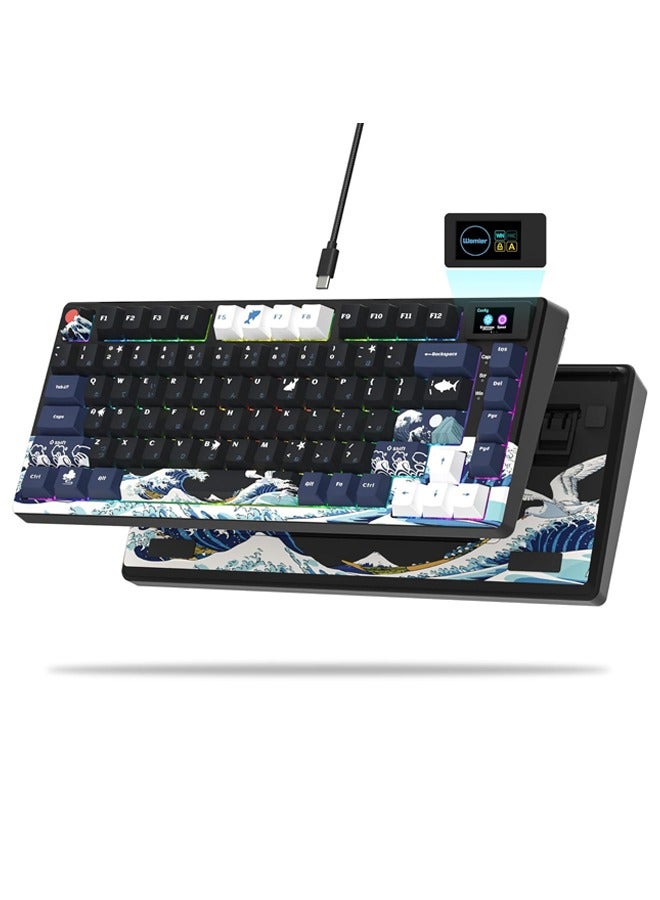 Womier S-K80 75% Gaming Keyboard with Color & OLED Display, Wireless Mechanical Keyboard, Hot Swappable Keyboard, RGB Custom Keyboard Board Mount, Pre-Lubricated Stabilizer for Mac/Win,Black Kanagawa - Image 1