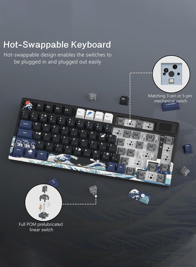 Womier S-K80 75% Gaming Keyboard with Color & OLED Display, Wireless Mechanical Keyboard, Hot Swappable Keyboard, RGB Custom Keyboard Board Mount, Pre-Lubricated Stabilizer for Mac/Win,Black Kanagawa - Image 3
