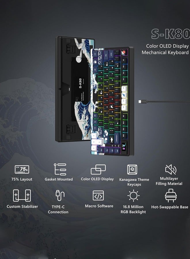 Womier S-K80 75% Gaming Keyboard with Color & OLED Display, Wireless Mechanical Keyboard, Hot Swappable Keyboard, RGB Custom Keyboard Board Mount, Pre-Lubricated Stabilizer for Mac/Win,Black Kanagawa - Image 5