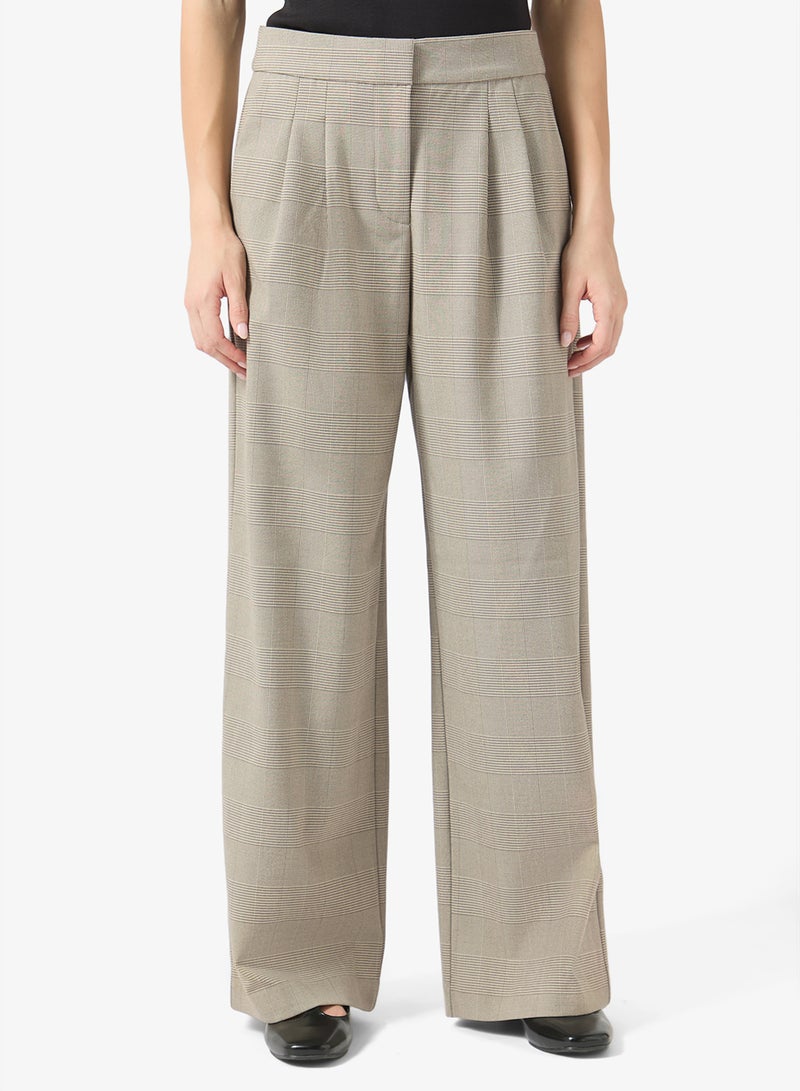 ONLY Onlravi  Pleat Check Wide Leg Pant - Image 1