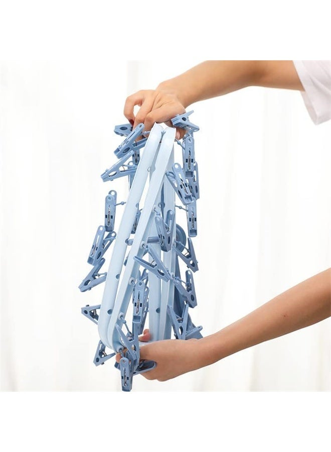 HOMESTAR Foldable Clip Hangers, Hanger with 32 Drying Clips, Plastic Laundry Clip, Round Clothes Hanger Organizer, 360° Rotatable Drying Rack for Socks, Lingerie, Towels and Other Small Objects, Blue - Image 5